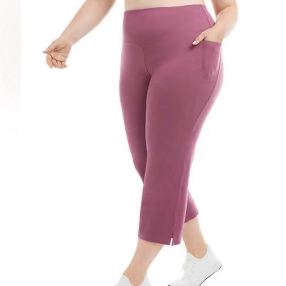 Jockey Ladies Yoga Capri Cropped Slit Flare Stretch Pant Mauve/Nocturne Size XL - Picture 2 of 5
